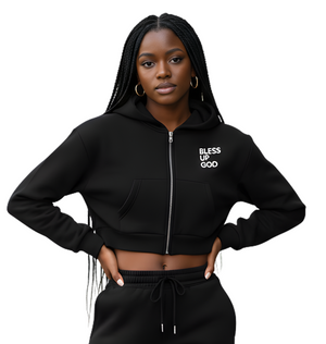 Women's Bless Up God Cropped Zip-Up Hoodie