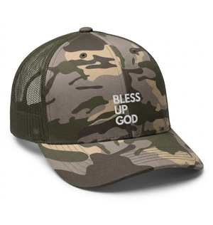 Bless Up God Embroidered Camouflage Trucker Hat