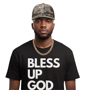 Simply Praise Him Embroidered Camouflage Trucker Hat