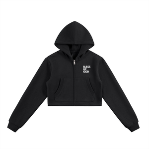 Women's Bless Up God Cropped Zip-Up Hoodie