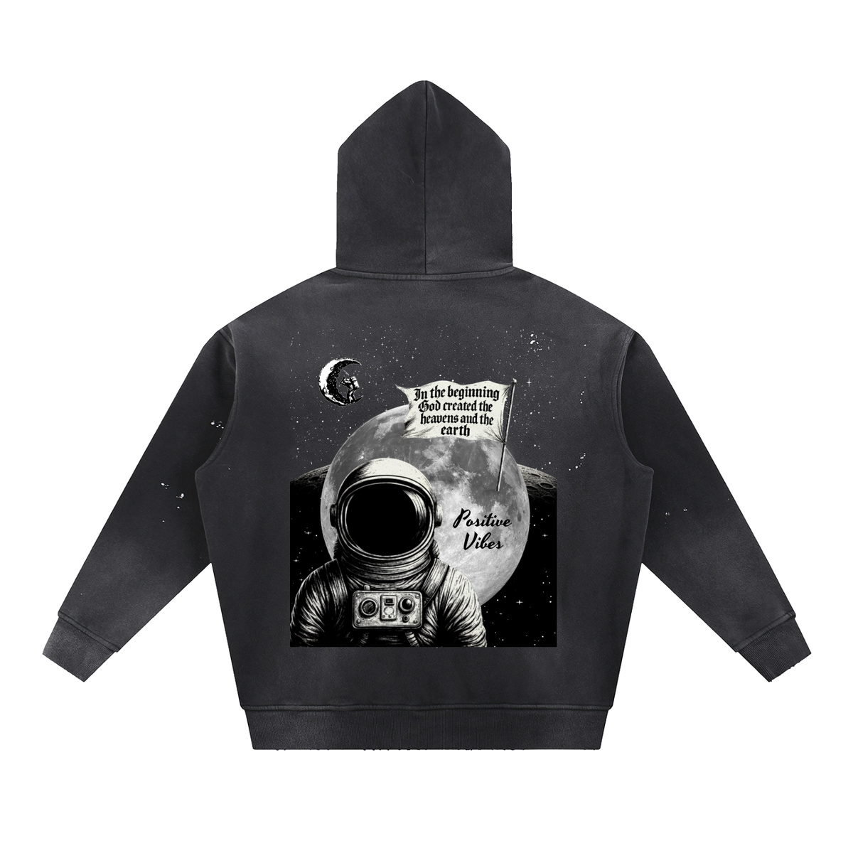 Tru Saint Washed and Frayed Moon Man Hoodie