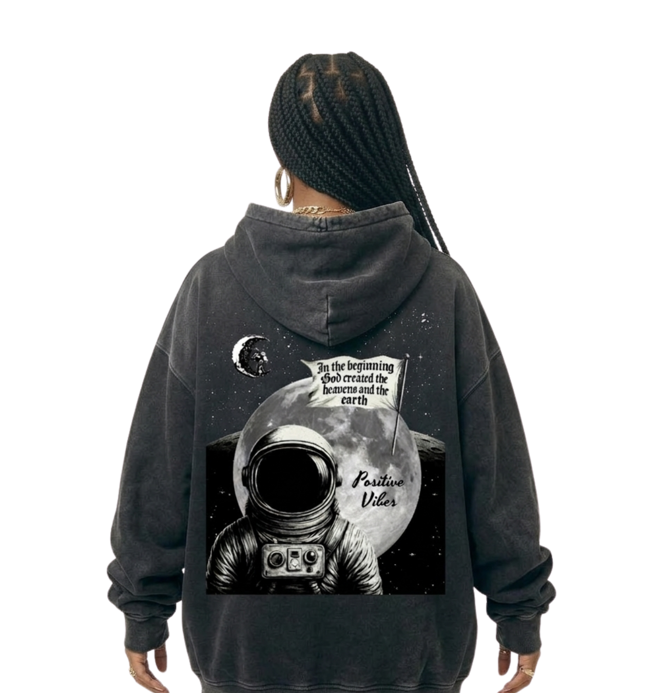 Tru Saint Washed and Frayed Moon Man Hoodie