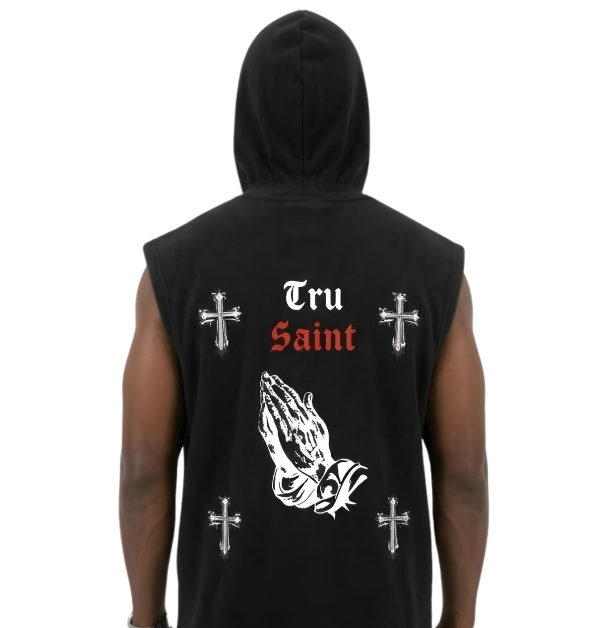 Tru Saint Praying Hands Vintage Hoodie Vest