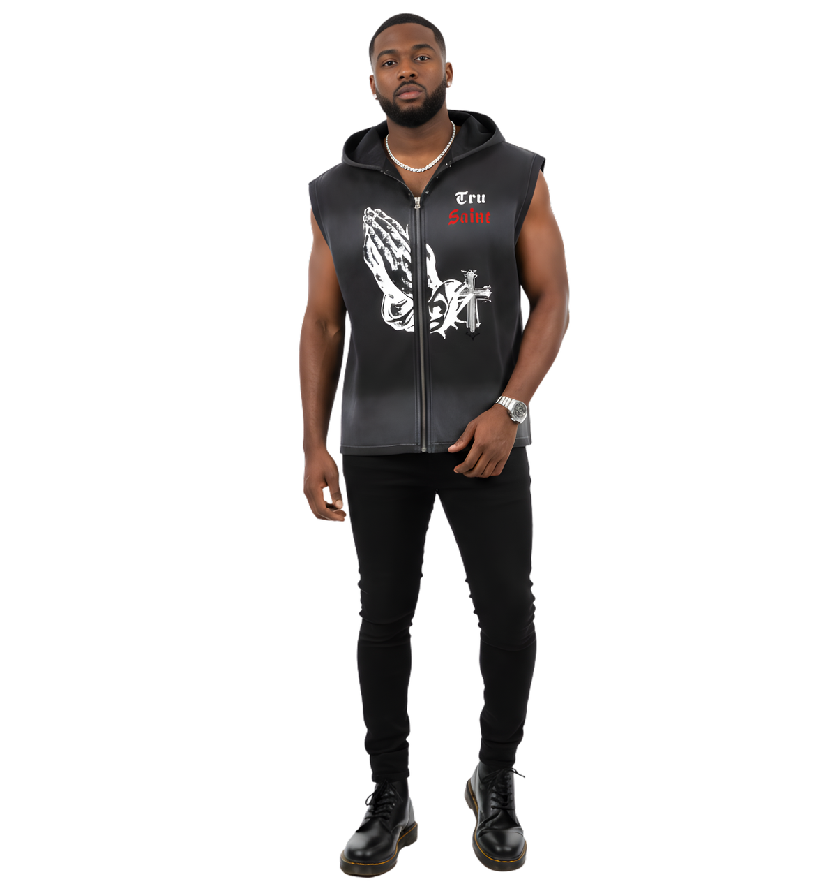 Tru Saint Praying Hands Vintage Hoodie Vest