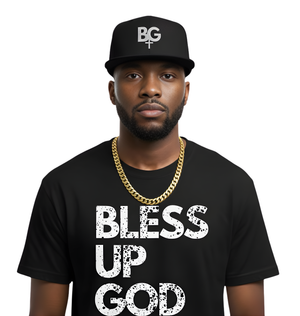 Bless Up God Cross Premium Embroidered Flat Bill Snapback