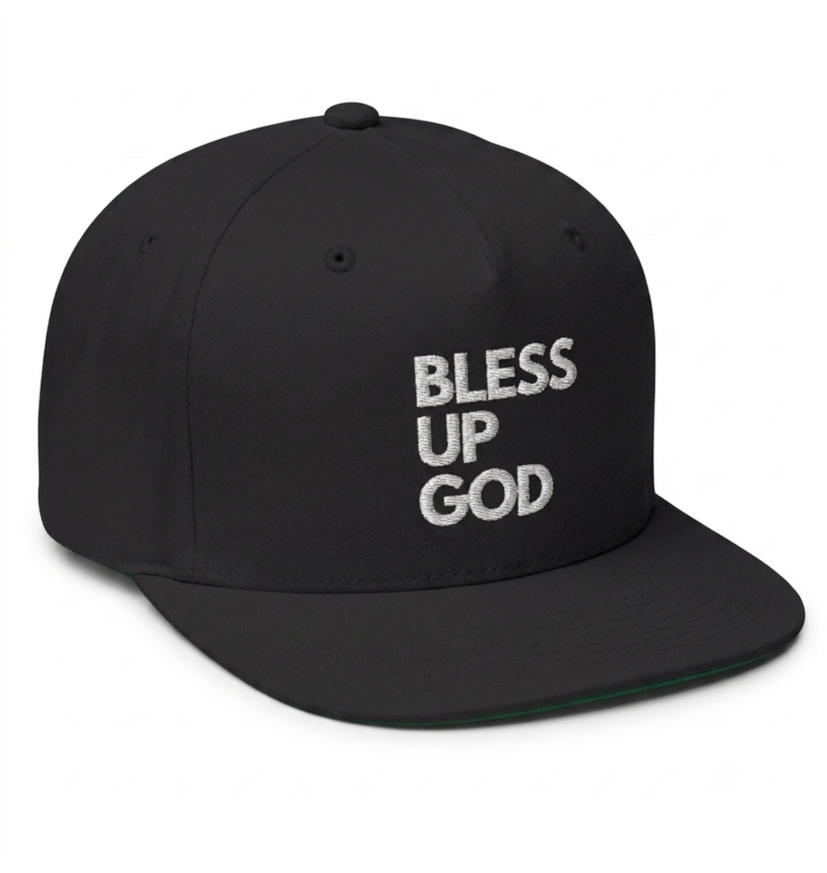 Bless Up God Signature Embroidered Flat Bill Snapback