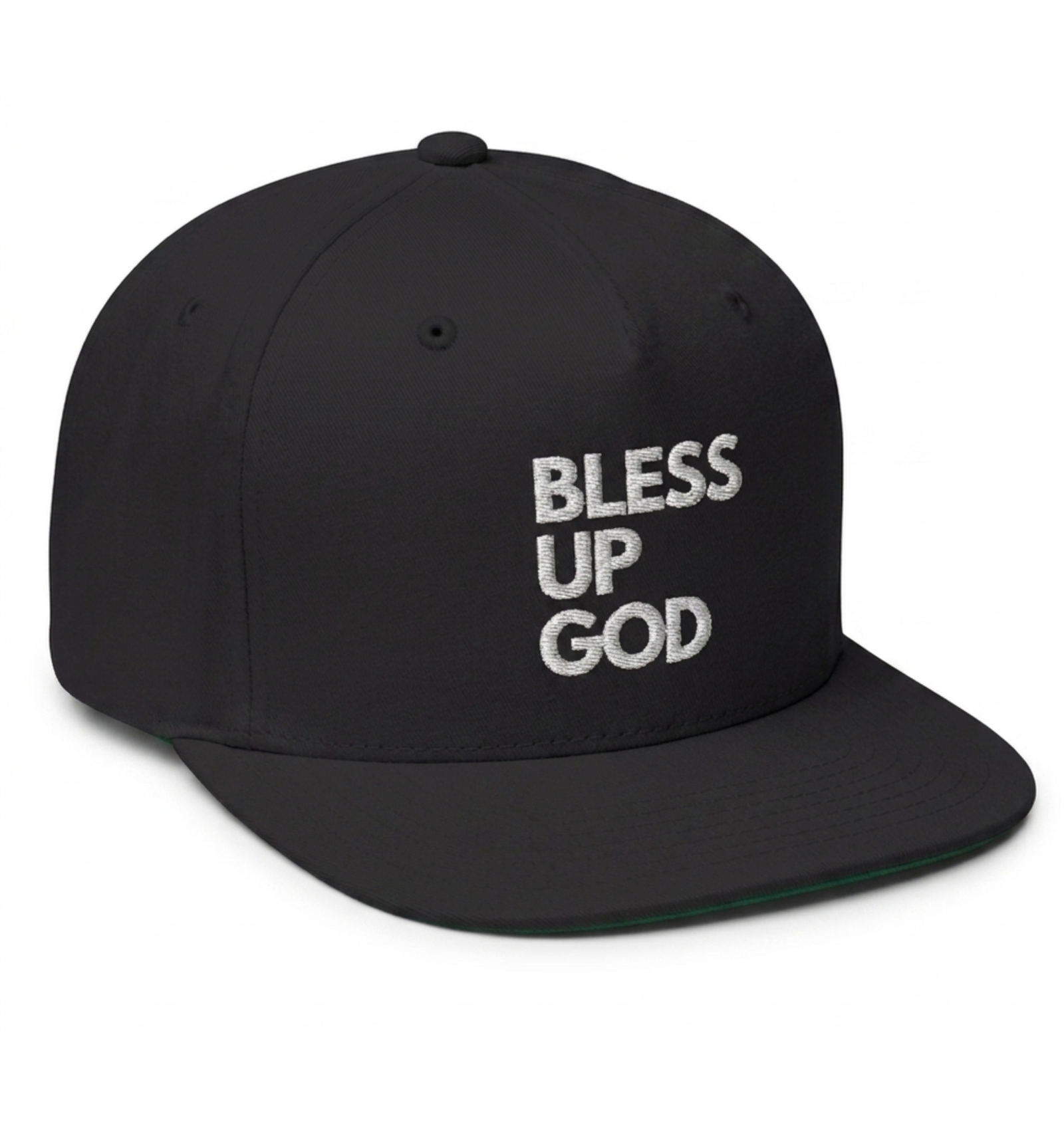 Bless Up God Signature Embroidered Flat Bill Snapback