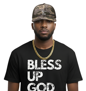 Bless Up God Embroidered Camouflage Trucker Hat