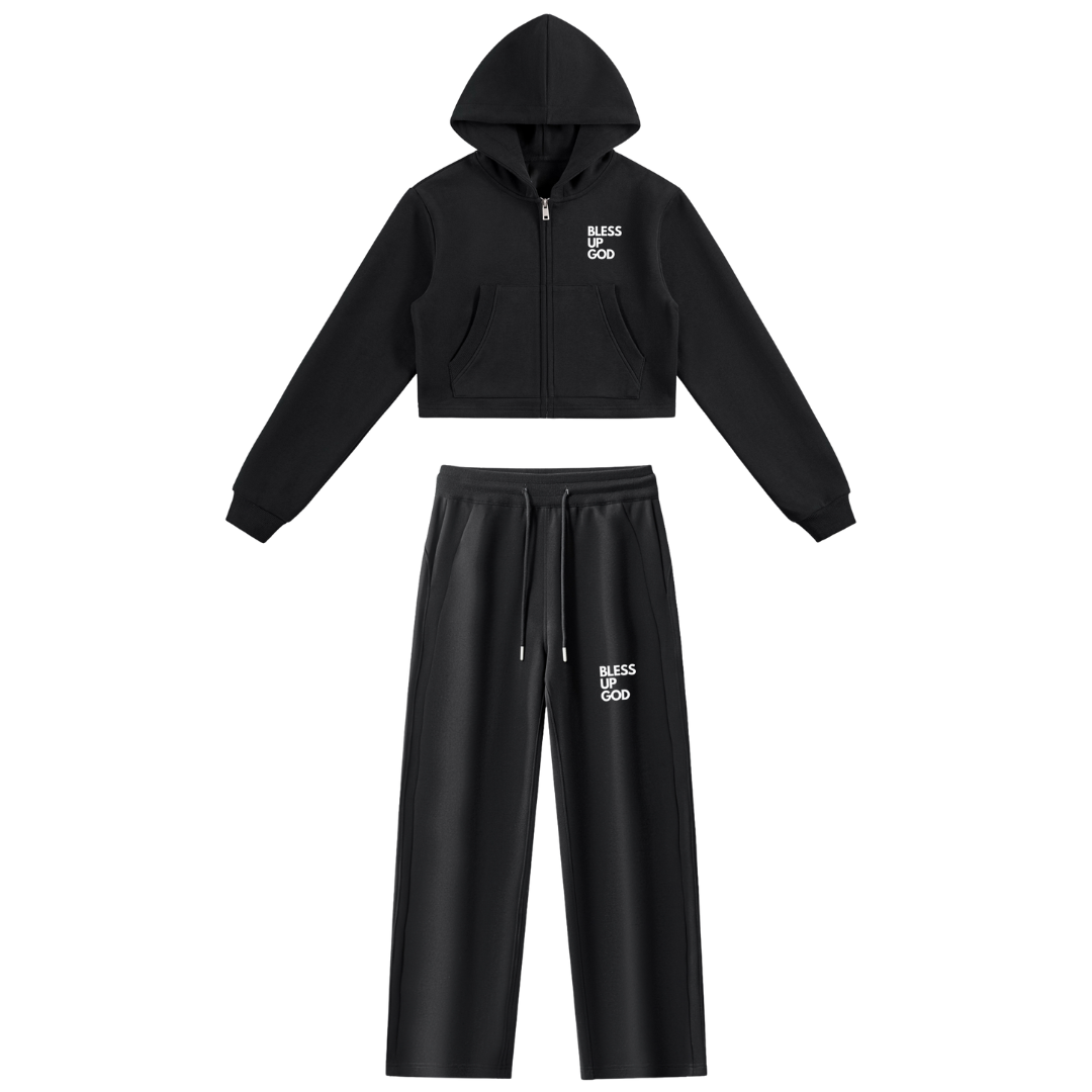 Women's Bless Up God Zip Up Lounge Set - Black