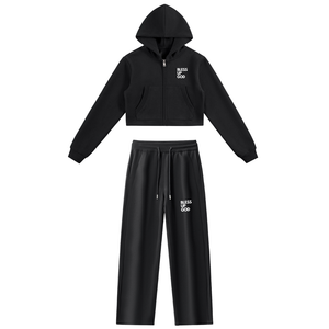 Women's Bless Up God Zip Up Lounge Set - Black
