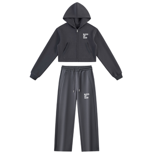Women's Bless Up God Zip Up Lounge Set - Charcoal Gray