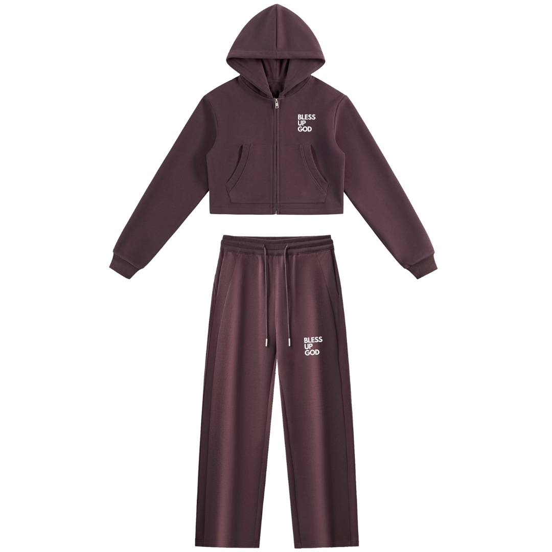 Women's Bless Up God Zip Up Lounge Set - Dark Reddish Purple