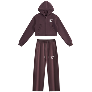 Women's Bless Up God Zip Up Lounge Set - Dark Reddish Purple