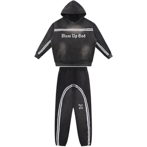 Bless Up God Faded Hoodie/Sweat Pants Set