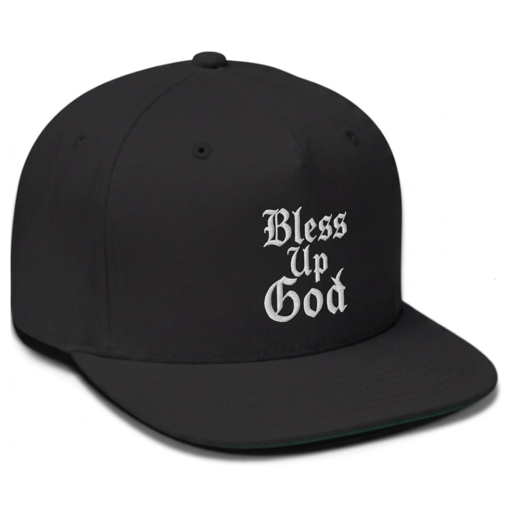 Bless Up God Old English Flat Bill Snapback
