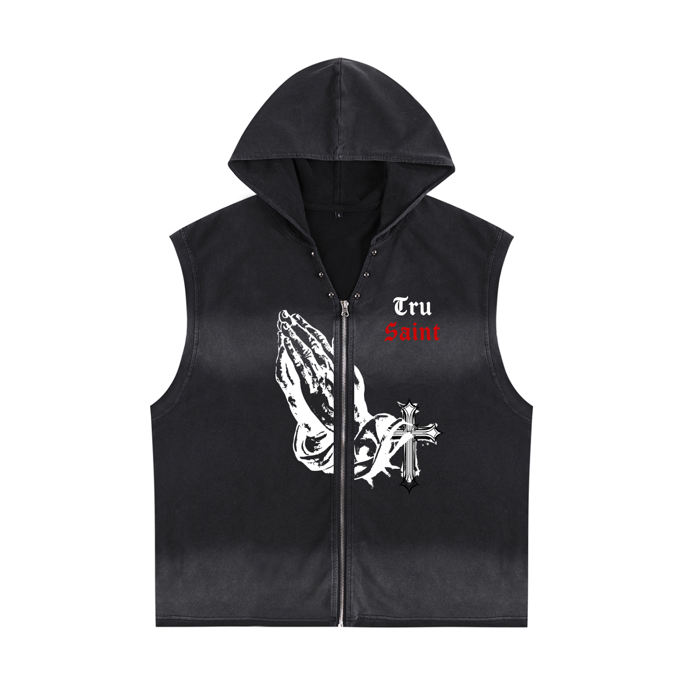 Tru Saint Praying Hands Vintage Hoodie Vest