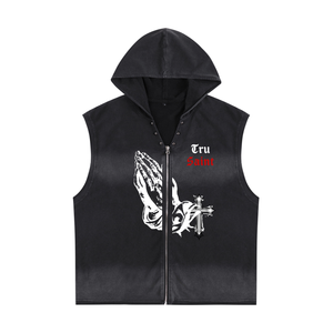 Tru Saint Praying Hands Vintage Hoodie Vest