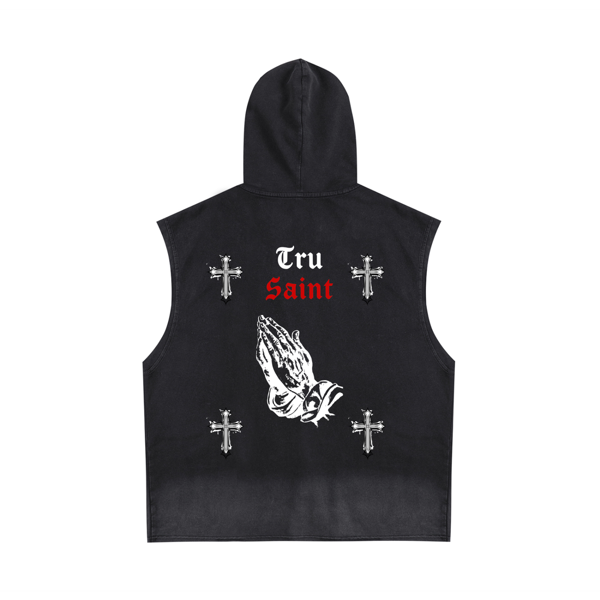 Tru Saint Praying Hands Vintage Hoodie Vest