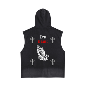 Tru Saint Praying Hands Vintage Hoodie Vest