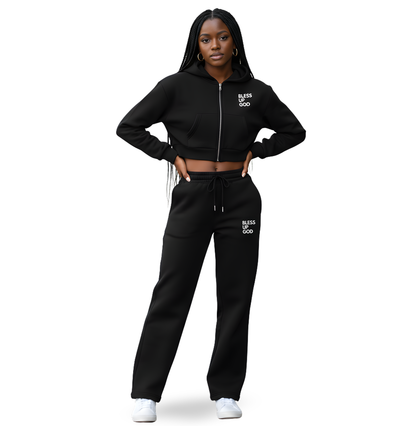 Women's Bless Up God Cropped Zip-Up Hoodie