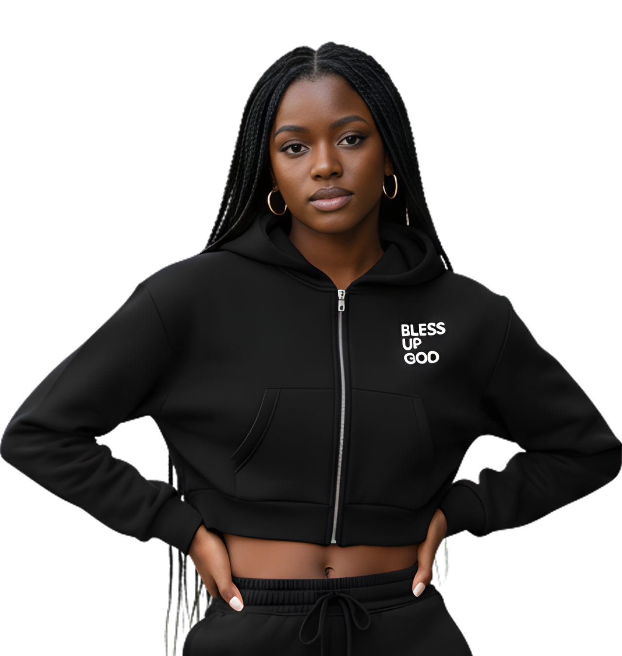 Women's Bless Up God Cropped Zip-Up Hoodie