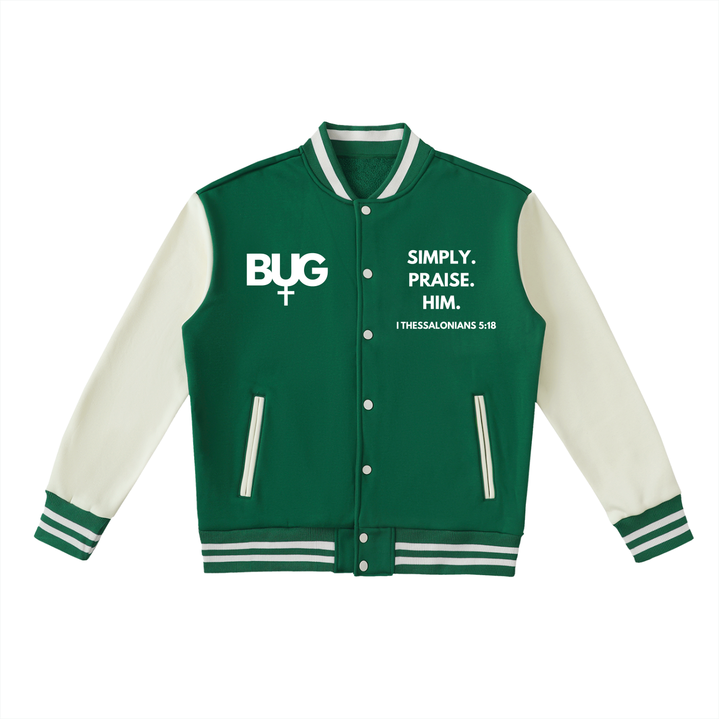 Bless Up God BUG Two-Tone Varsity Jacket